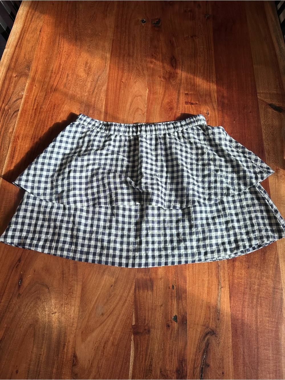 Madewell Navy and White Gingham Tiered Mini Skirt